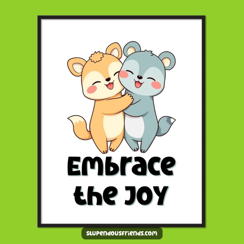 Funny Hugging Animals Poster: Adorable Smiling Creatures for Your Happy Space!