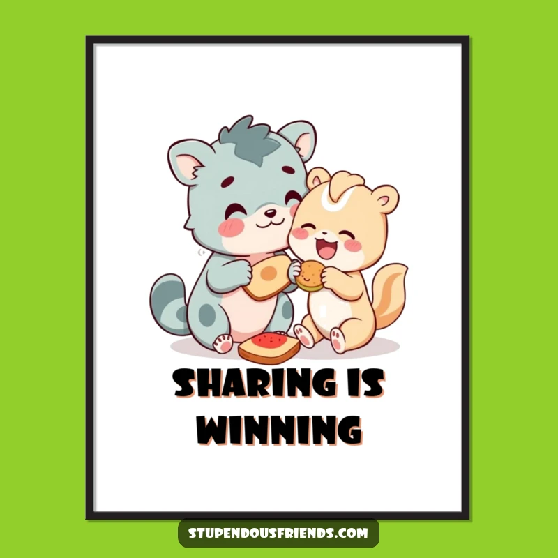 Funny Sharing Animal Friends Poster: Decorate with Joyful Friendship