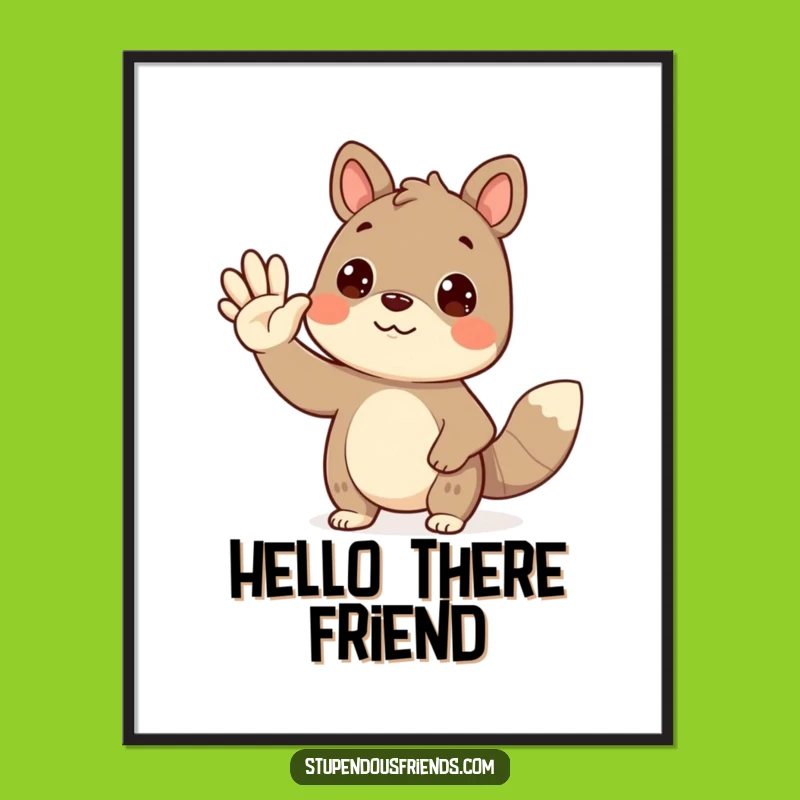 Funny Waving Animal Poster: Bring a Friendly Greeting to Your Walls!