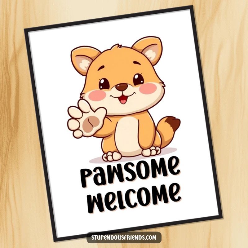 Funny poster featuring a charming animal extending its paw in a humorous, welcoming, and funny gesture. Adds a touch of funny art to any wall.