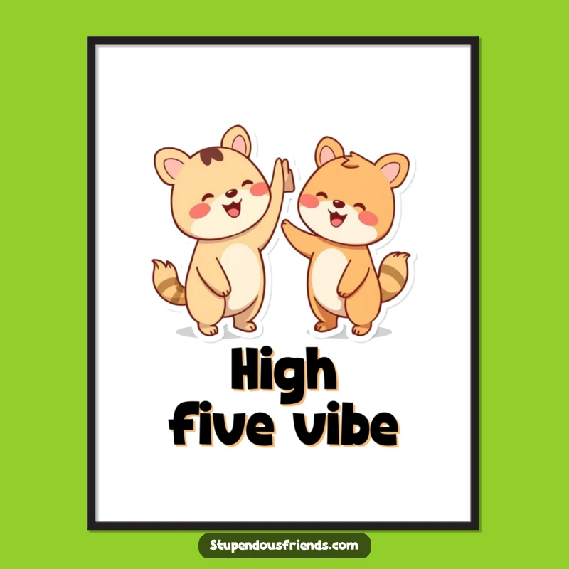 Funny Animal High Five Poster: Celebrate Friendship! Joyful Art Print.