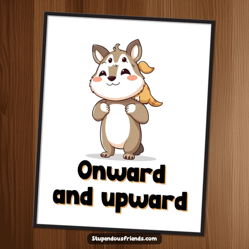 Funny poster art of a proud animal character lifting its smaller friend onto its shoulders, celebrating mutual support.