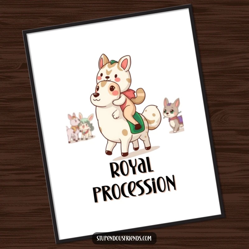 Funny Poster: A colorful depiction of an animal parade, showcasing funny characters in a celebratory procession, adding humor to any room.