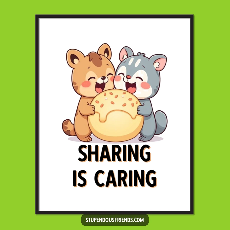 Funny Animal Treat Sharing Poster - Cute Wall Art Decor Gift
