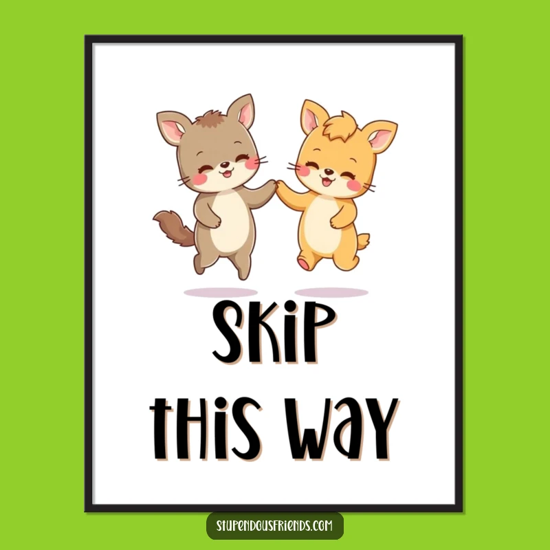 Funny Animal Pals Skipping Art Print: Vibrant Wall Decor, Perfect Hilarious Funny Gift!