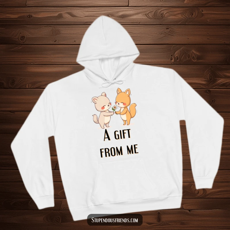 Funny Hoodie depicting a compassionate animal offering a flower with a gentle and welcoming gesture, radiating warmth.