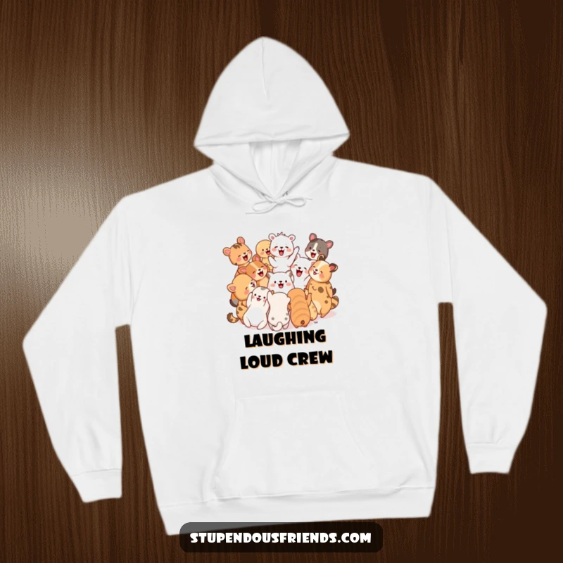 Funny Hoodie: A circle of animals is shown cheering and laughing together, radiating warmth, joy, and togetherness.