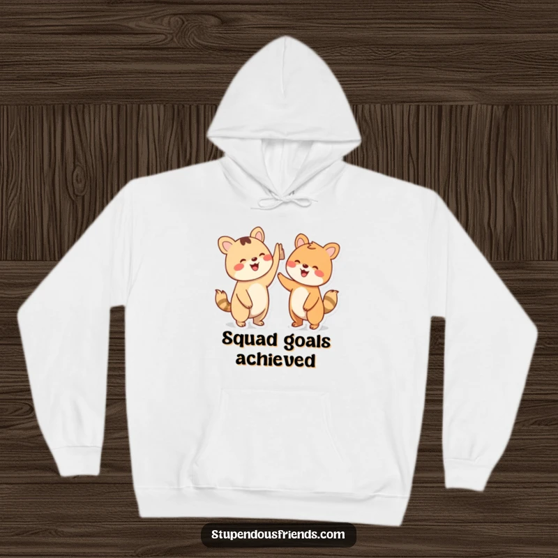 Funny Hoodie: Two happy animal characters celebrating with an enthusiastic high five, symbolizing awesome camaraderie.