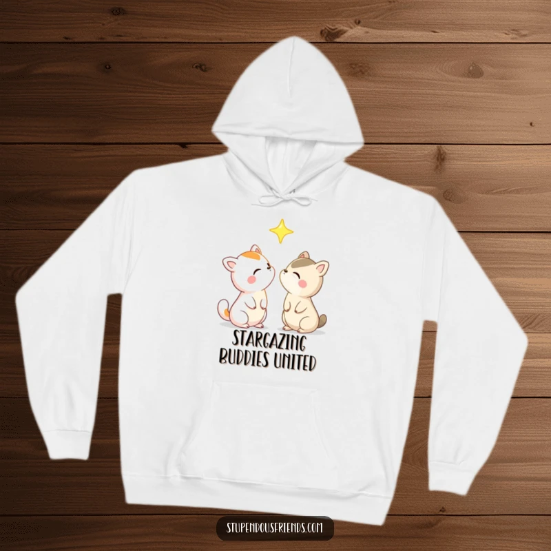 Funny Hoodie with animal characters gazing at a bright star, symbolizing shared dreams and wonder in a humorous and cozy design.
