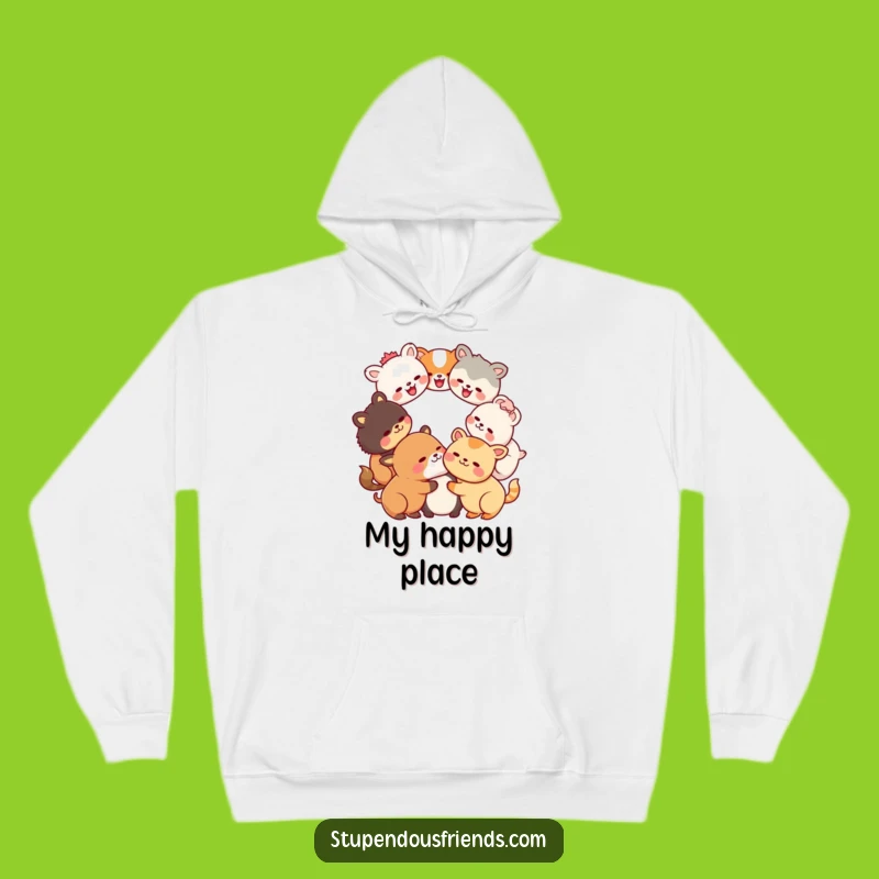 Cozy Funny Kawaii Laughter Circle Hoodie: Warm Hugs of Joy, Hilarious Animal Group Gift