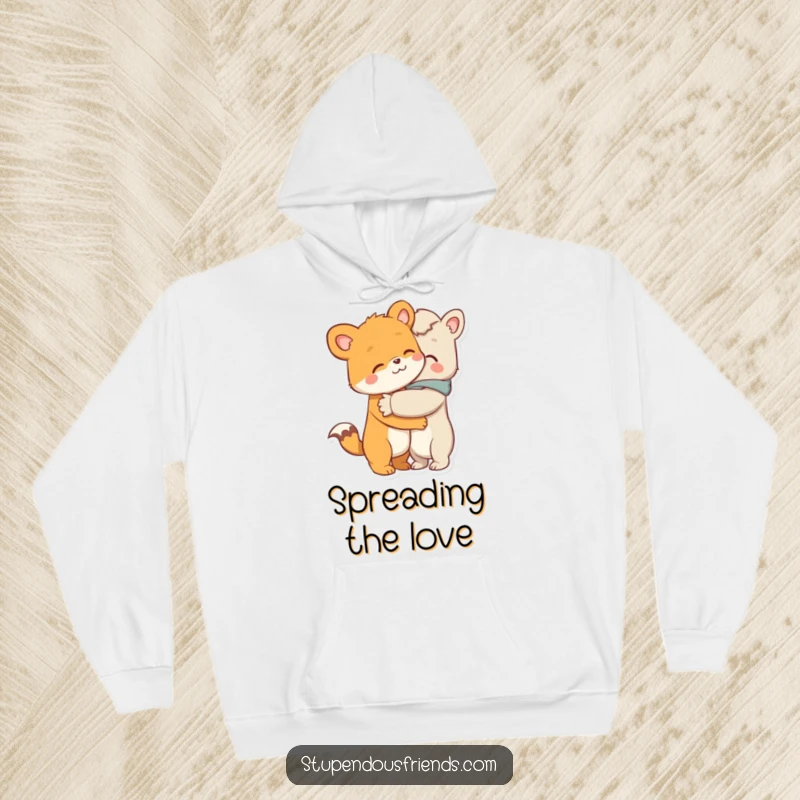 Funny hoodie, two charming animal characters embracing warmly, conveying a sense of deep friendship, love, and emotional support.