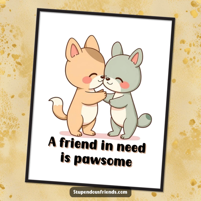 Funny Free Printable Wall Art depicting a supportive animal character with a helpful paw reaching out to a friend.
