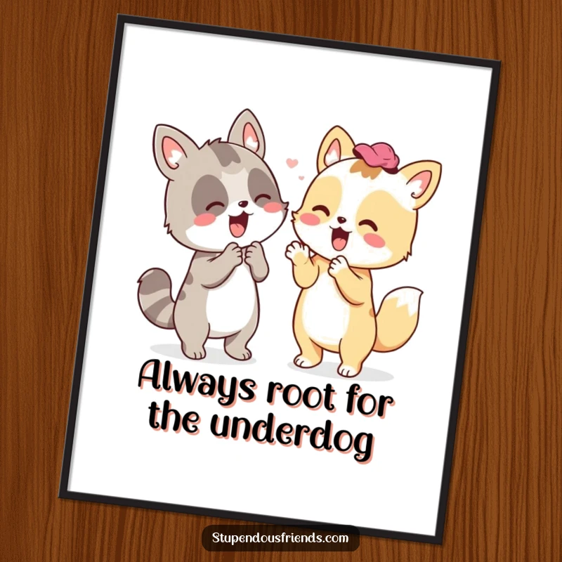 Funny Free Printable Wall Art: An animal energetically cheering with pom-poms, radiating enthusiasm and positive supportive energy.