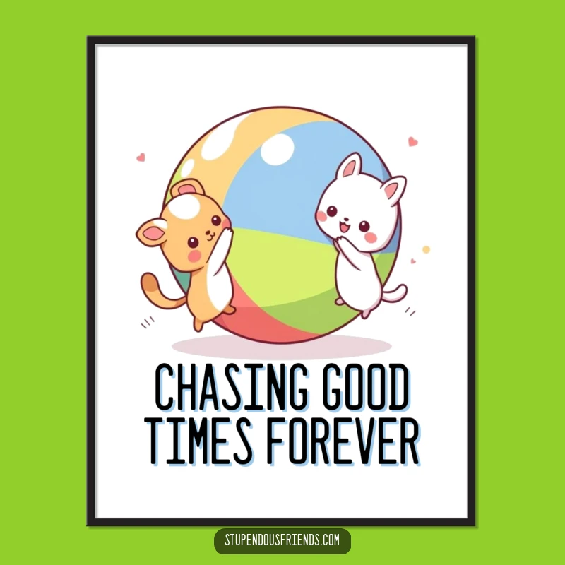 Funny Free Printable Wall Art: Kawaii Animals Ball Chase, Whimsical Downloadable Decor