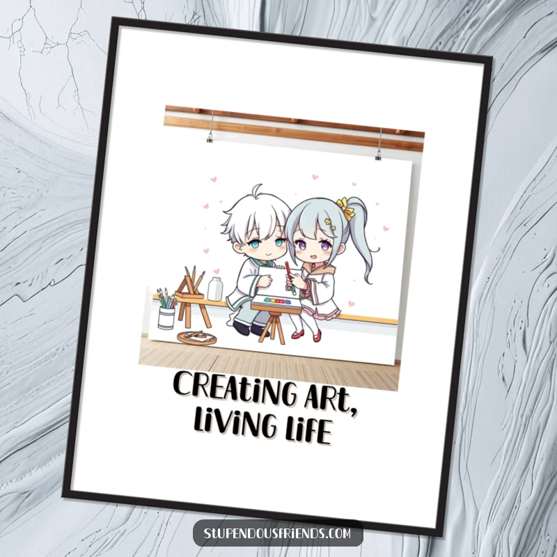 Funny Free Printable Wall Art: Two characters humorously painting together on a massive canvas, creating artistic chaos and joy.