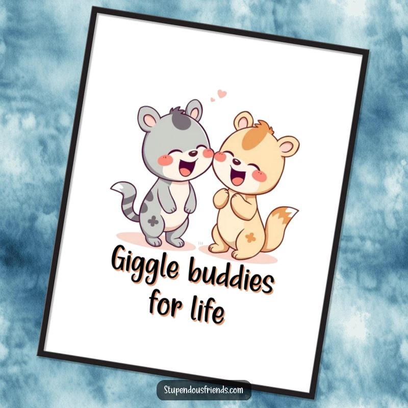 Free Printable Wall Art capturing two animal characters sharing a moment of pure, infectious giggling, perfect for a cheerful vibe.