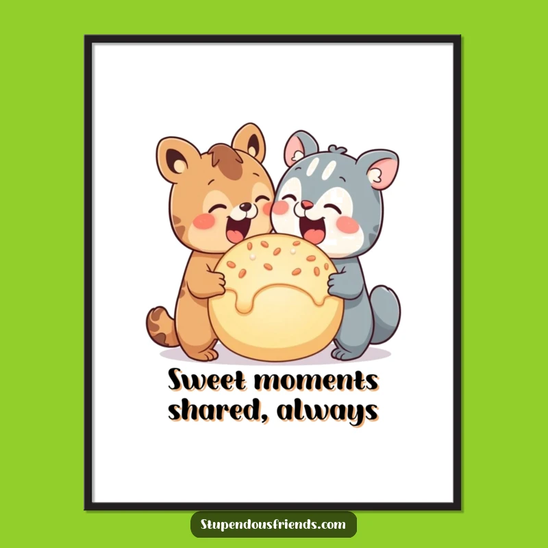 Free Printable Wall Art: Animals Sharing Treat - Whimsical Decor