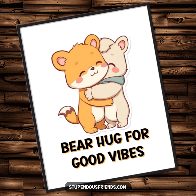 Heartwarming Free Printable Wall Art: Animal characters in a tender, comforting embrace, radiating warmth and friendship, downloadable art.