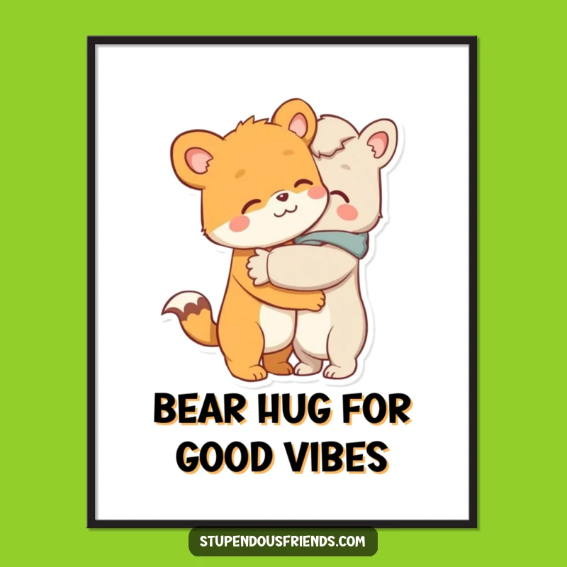 Free Printable Wall Art: Comforting Animal Hug, Downloadable Decor