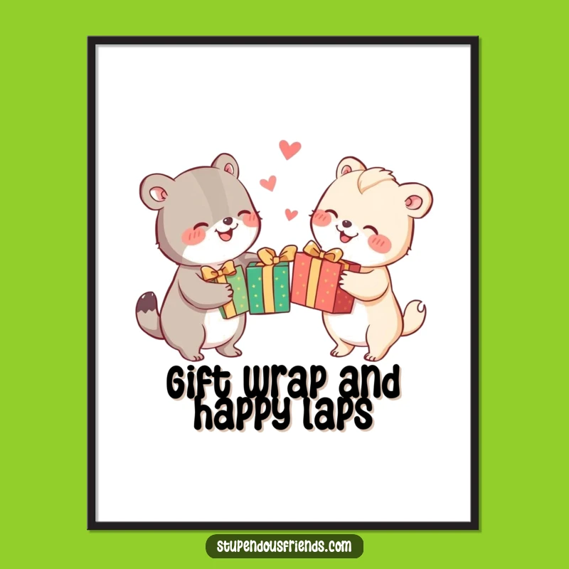 Free Printable Wall Art: Festive Gift Exchange Scene for a Cheerful Atmosphere