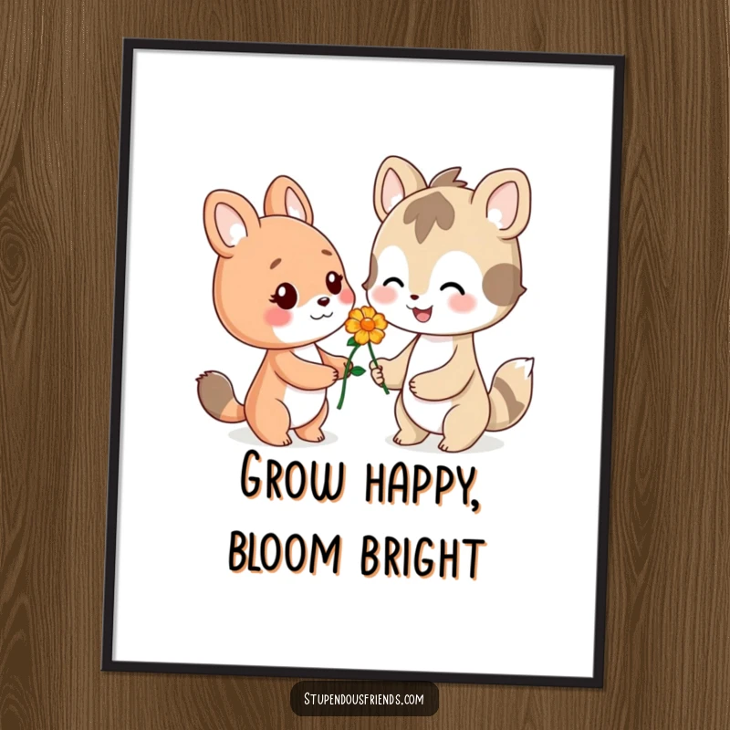 Funny Free Printable Wall Art: A cheerful animal offers a flower with a big smile, bringing joy.