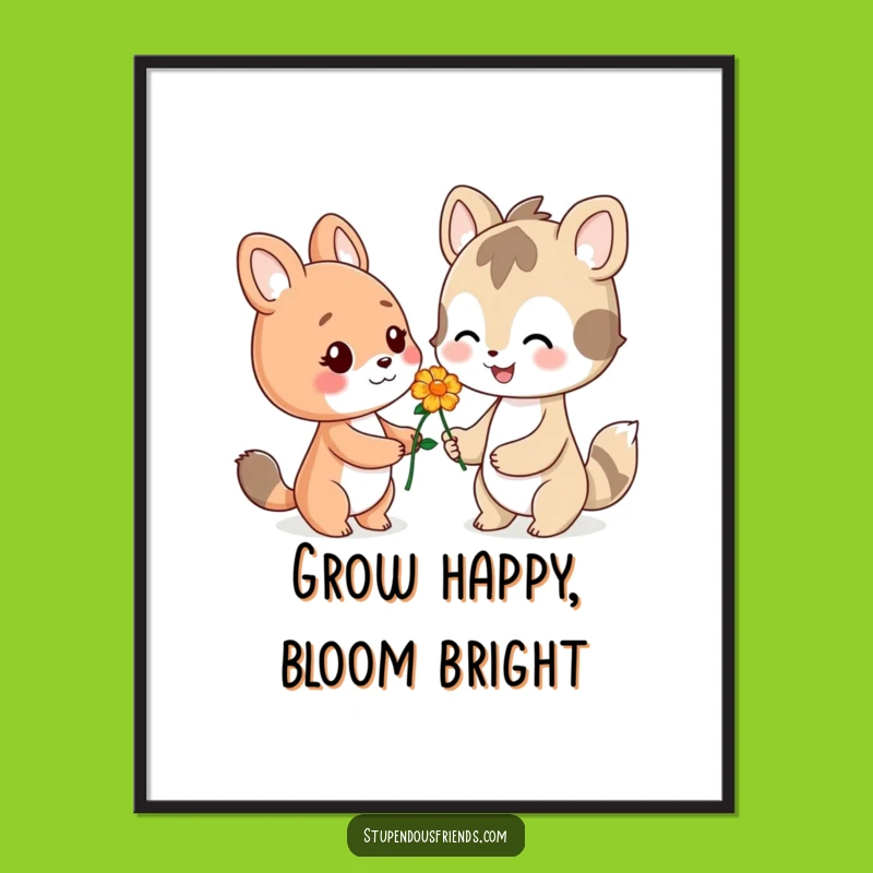 Free Printable Wall Art: Flower Offering Animal, Smile, Whimsical Digital Download Decor