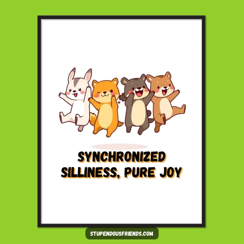 Free Printable Wall Art: Funny Synchronized Animal Leap Decor for a Cheerful Home