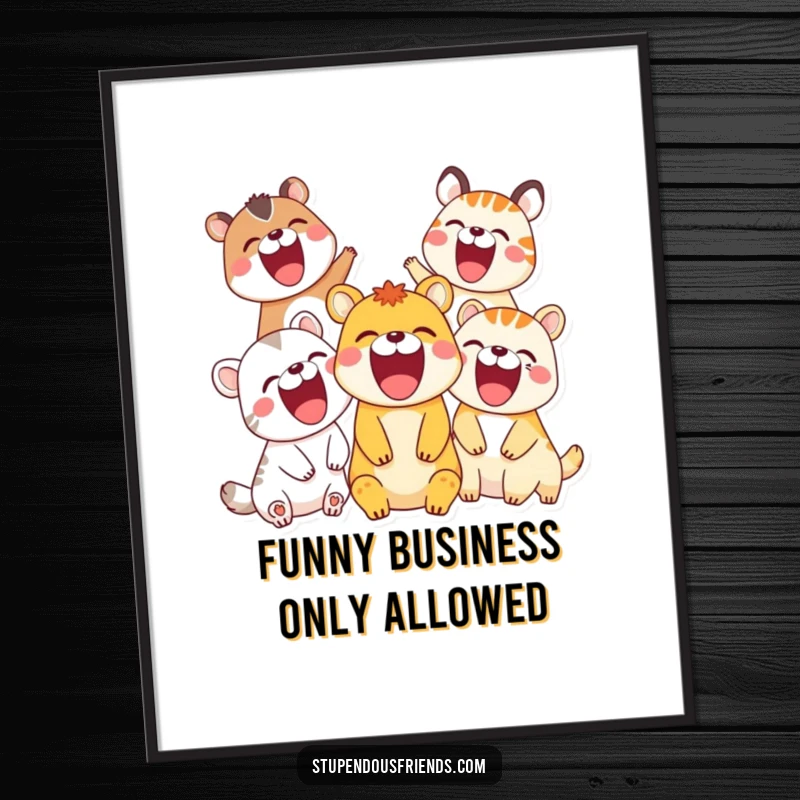 Funny Free Printable Wall Art: A hilarious scene of diverse cartoon animals bursting into fits of widespread, joyous laughter.