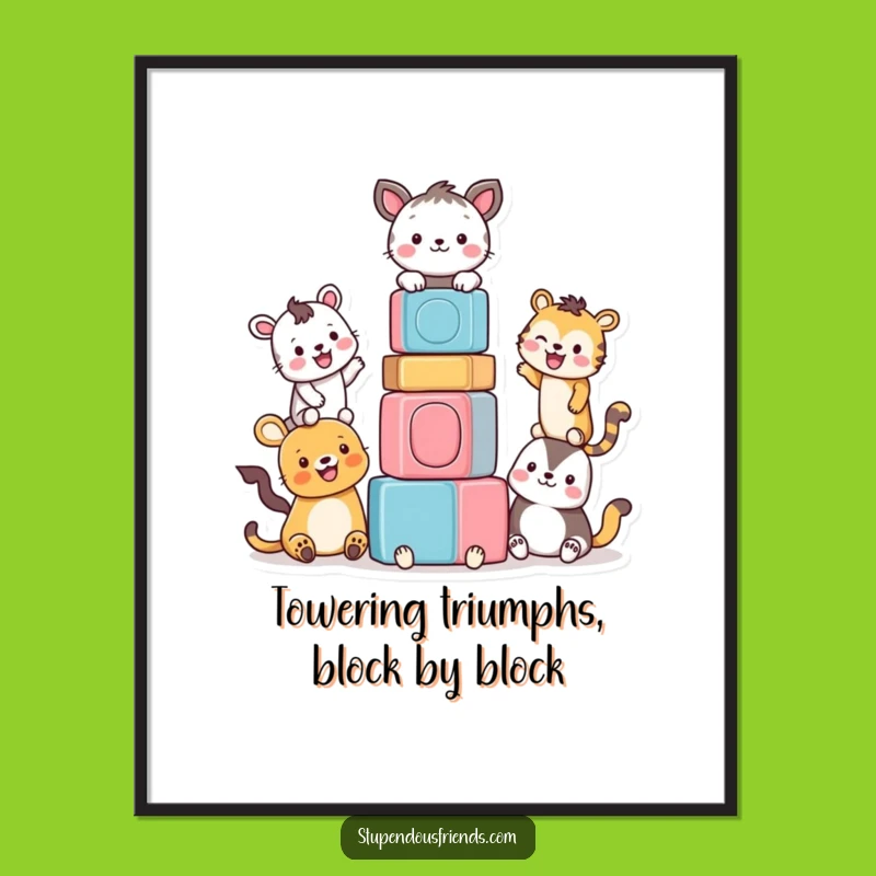 Funny Free Printable Wall Art: Animal Block Tower Teamwork - Downloadable Decor!