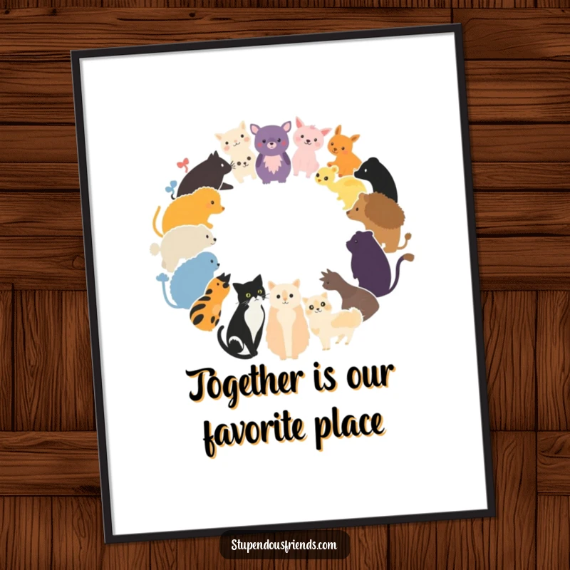 Funny Free Printable Wall Art: A dynamic circle of various animal silhouettes, representing diverse connections and joy.