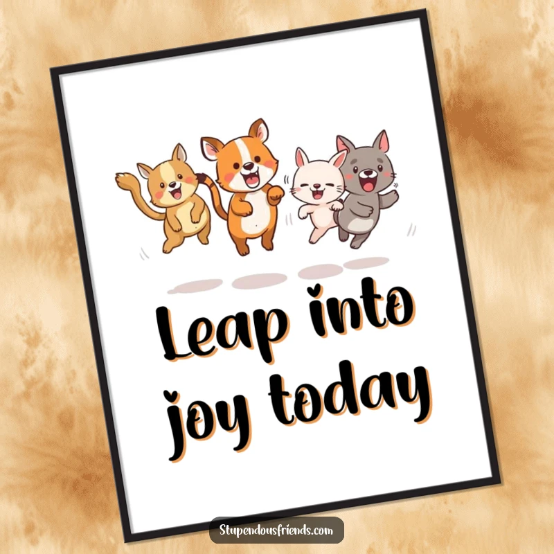 Funny Free Printable Wall Art capturing the wild energy of animals playing tag, mid-leap with infectious excitement and fun.
