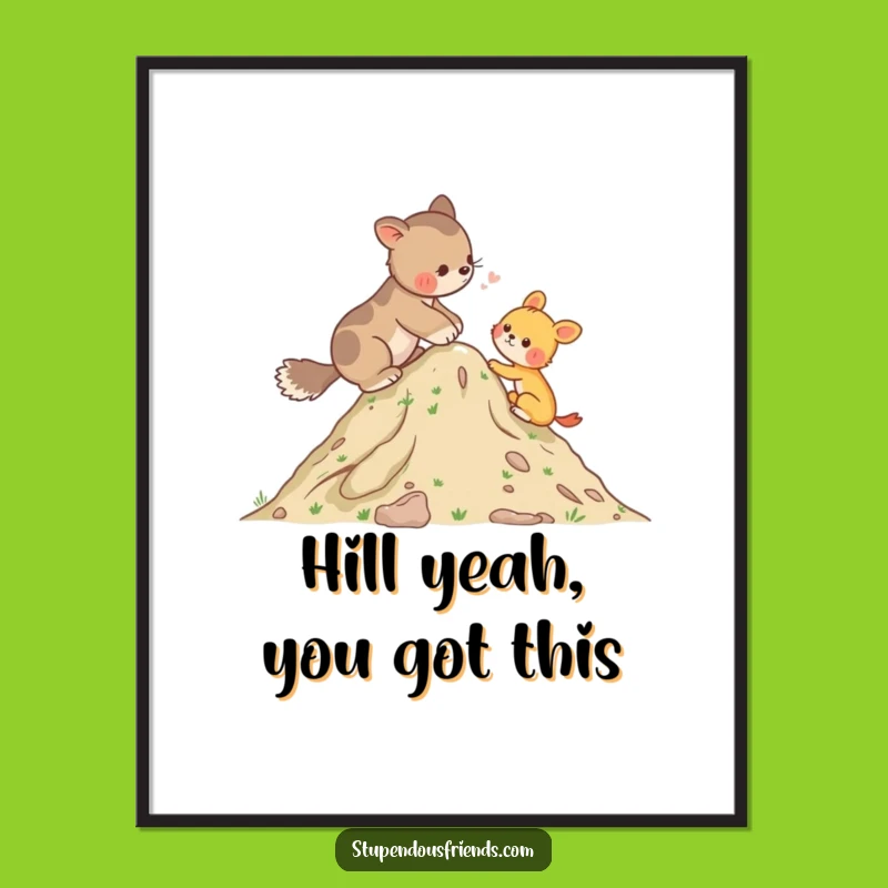 Funny Free Printable Wall Art: Helping Animals Climb Hill, Inspiring Downloadable Decor