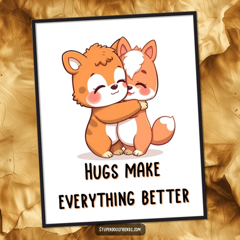 Funny Free Printable Wall Art depicting an animal character giving a warm, comforting hug.