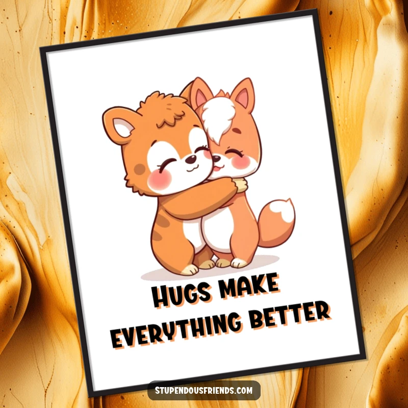 Funny Free Printable Wall Art depicting an animal character giving a warm, comforting hug.