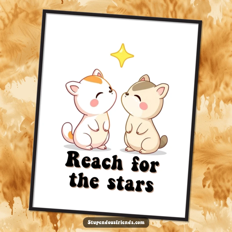 Funny Free Printable Wall Art: Two animal characters look up in shared wonder at a beautifully bright star.