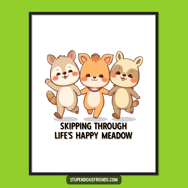 Free Printable Wall Art: Funny Animal Friends Skipping, Whimsical Downloadable Decor