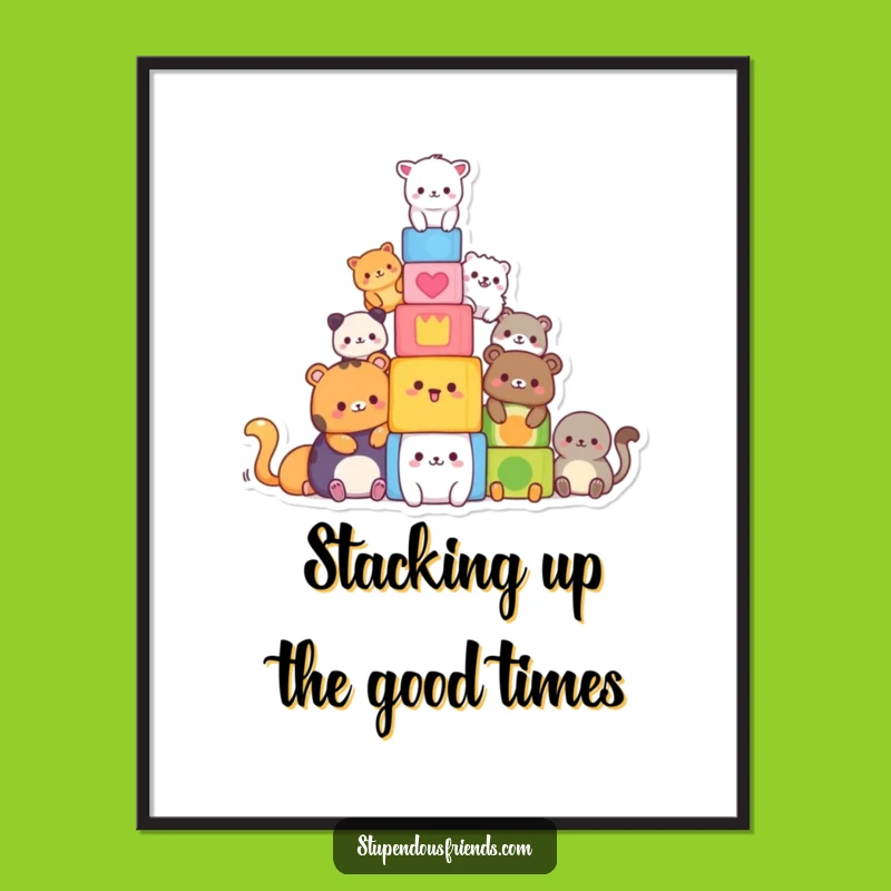 Funny Free Printable Wall Art: Animal Block Tower Teamwork, Downloadable Decor