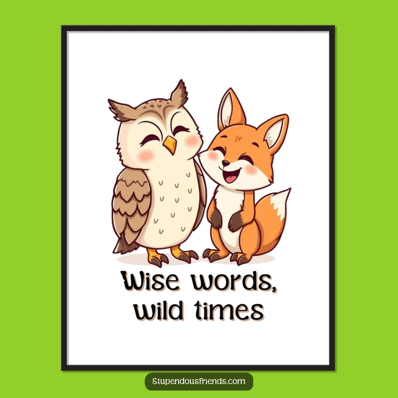 Funny Free Printable Wall Art: Owl & Fox Laughing Duo Downloadable Art