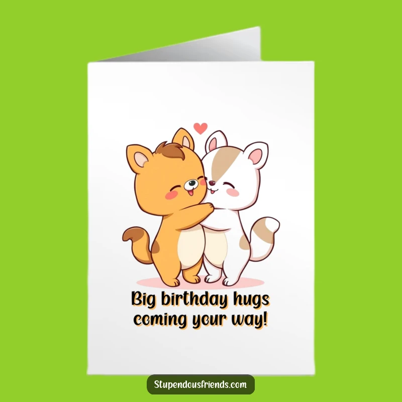 Free Printable Birthday Card: Animals Hugging, Sweet Downloadable Gift