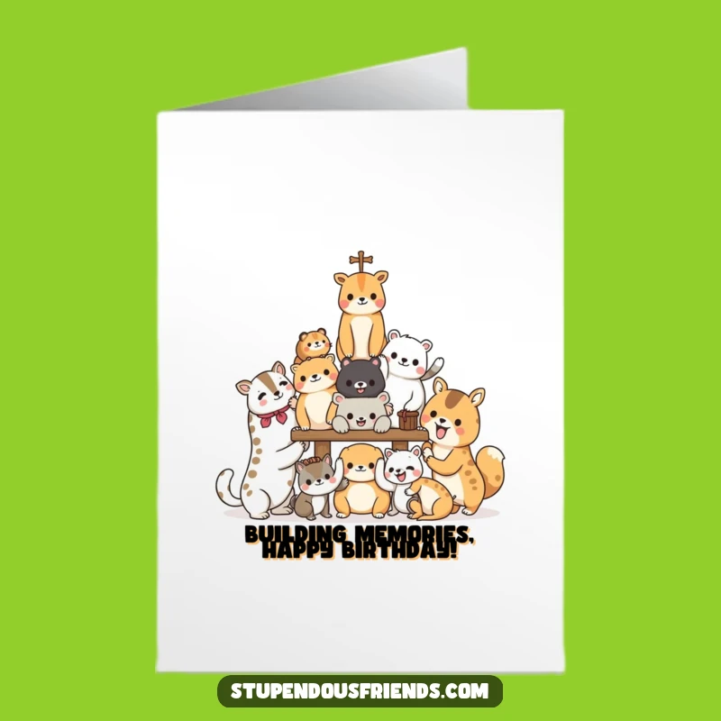 Free Printable Birthday Card: Funny Building Animals, Teamwork LOL Downloadable Gift