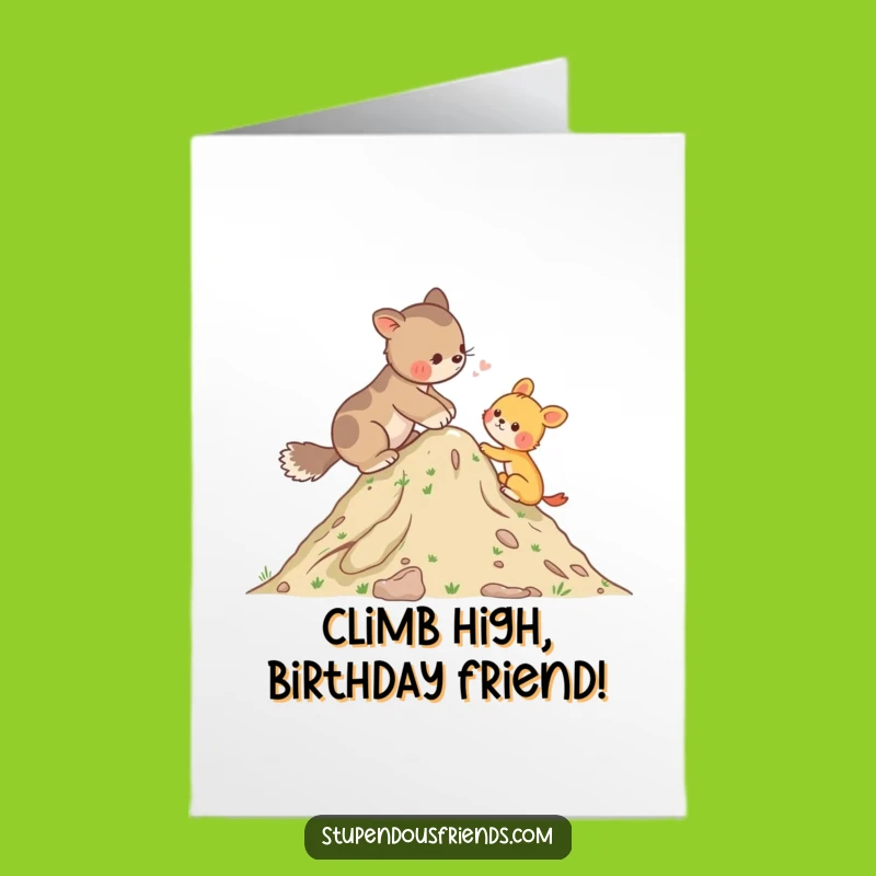 Free Printable Birthday Card: Helping Friend Hill Climb, Humorous Downloadable Gift