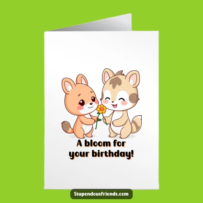 Free Printable Birthday Card: Flower Offering Animal, Smile, Funny Digital Download Gift