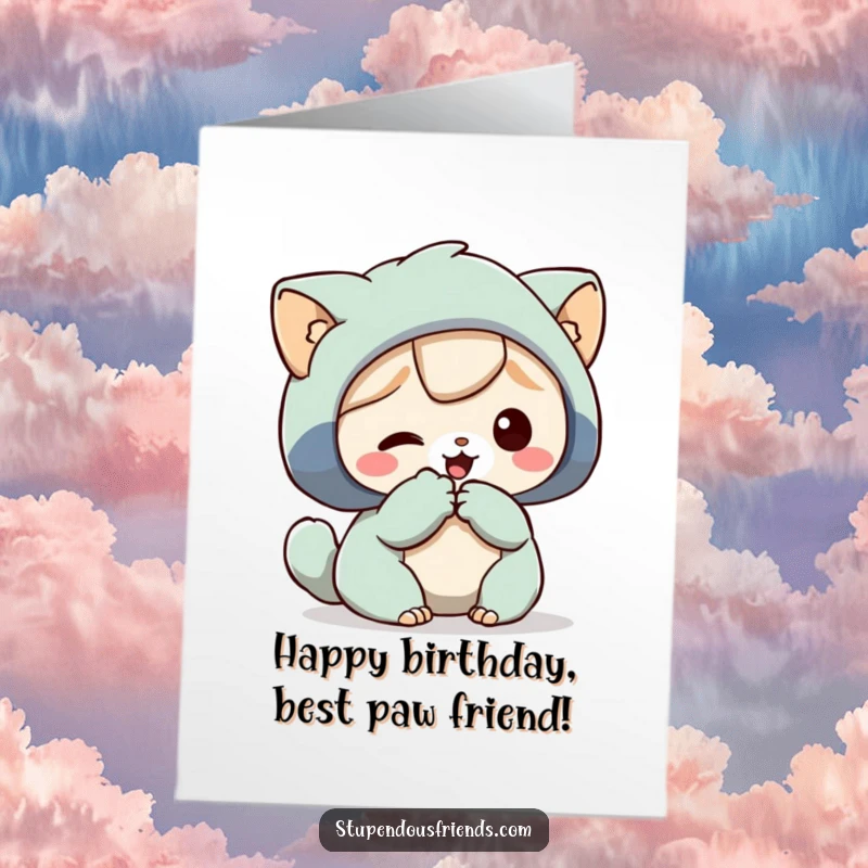 Funny Free Printable Birthday Card: A character extends a helping paw to assist another character with a warm, humorous touch.