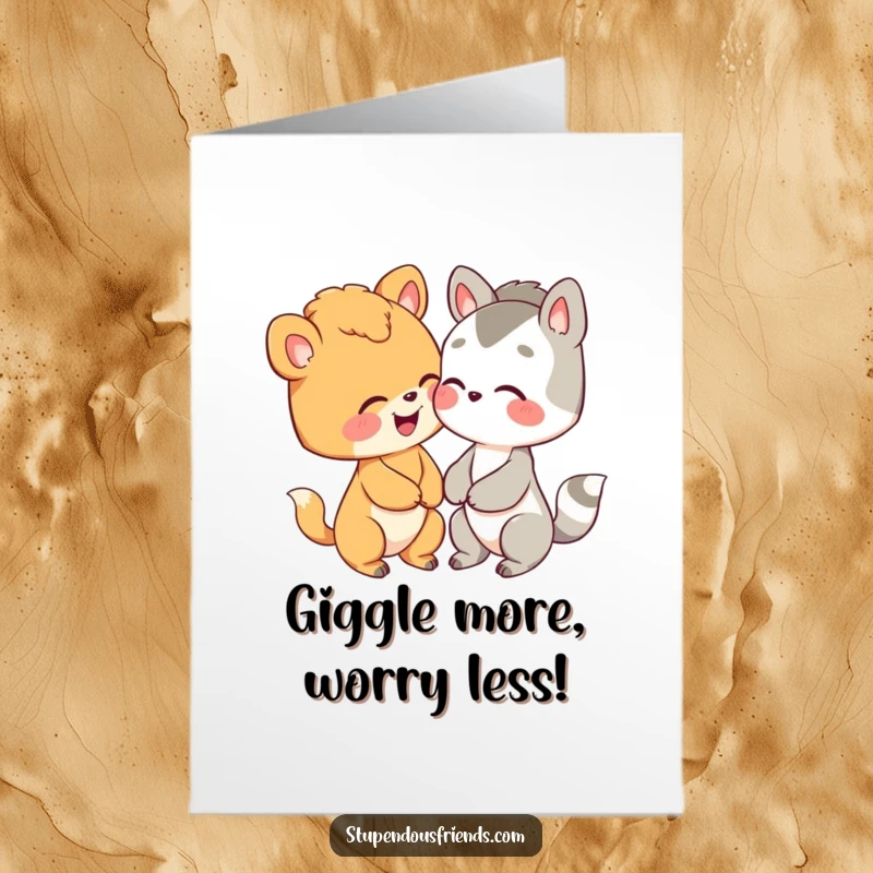 Funny Free Printable Birthday Card: A cute animal character and friend sharing a contagious giggle, full of birthday mirth.
