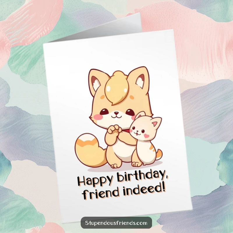 Funny Free Printable Birthday Card: Character offering a helping paw to a friend, symbolizing supportive birthday wishes.