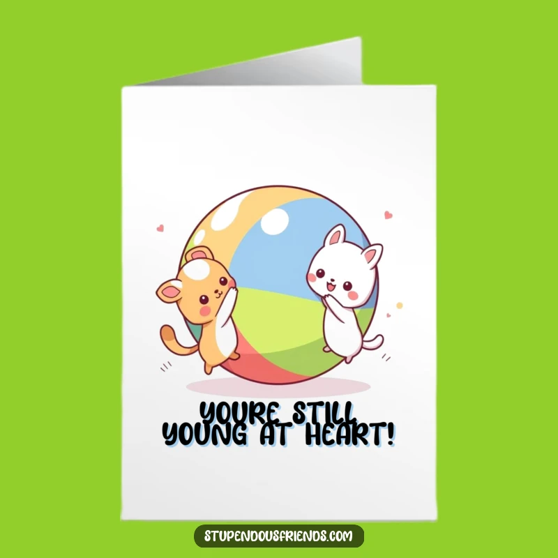 Funny Free Printable Birthday Card: Kawaii Animals Chasing Ball, Hilarious Downloadable Gift