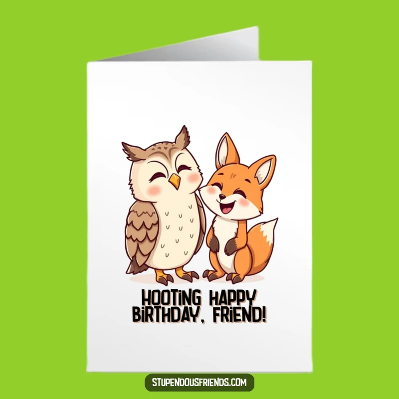 Free Printable Birthday Card: Owl & Fox Laughing, Funny Downloadable Gift
