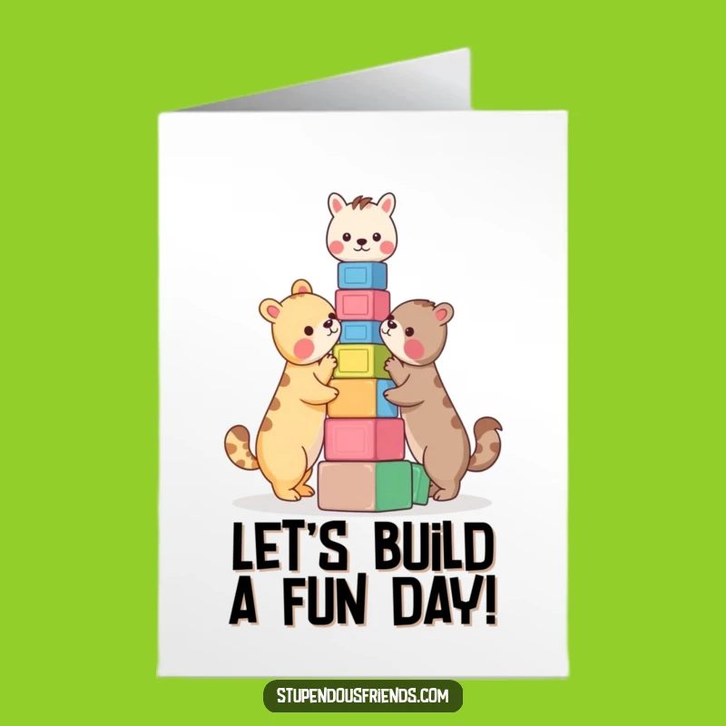 Free Printable Birthday Card: Funny Animal Block Tower, Downloadable & Print at Home Fun
