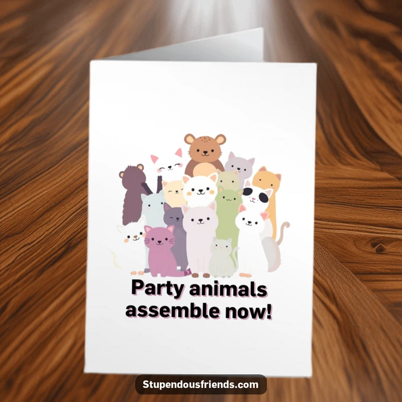 Free Printable Birthday Card: Diverse animal silhouettes forming a cheerful huddle, celebrating a happy birthday together.
