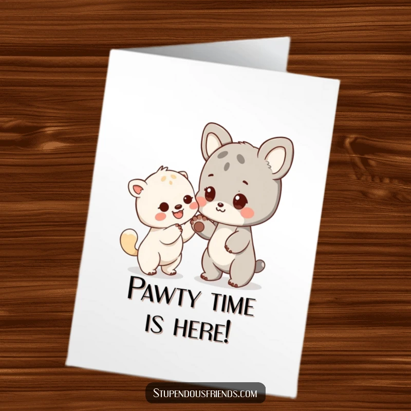 Funny Free Printable Birthday Card: An animal character extending a friendly paw to another, offering warm birthday greetings.